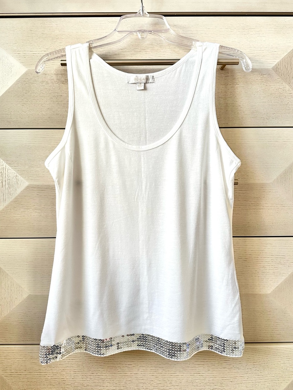 Bogari White Sequin-Trim Scoop Neck Tank- Size M